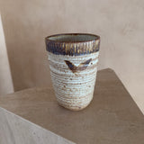 Ribbed Studio Ceramic Vessel with Brown Glaze
