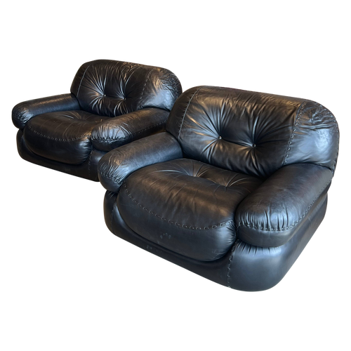 Pair of Black Leather Chairs by Sapporo for Mobil Girgi