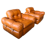 Pair of Tufted Leather Chairs with Buckles
