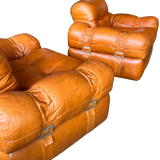 Pair of Tufted Leather Chairs with Buckles