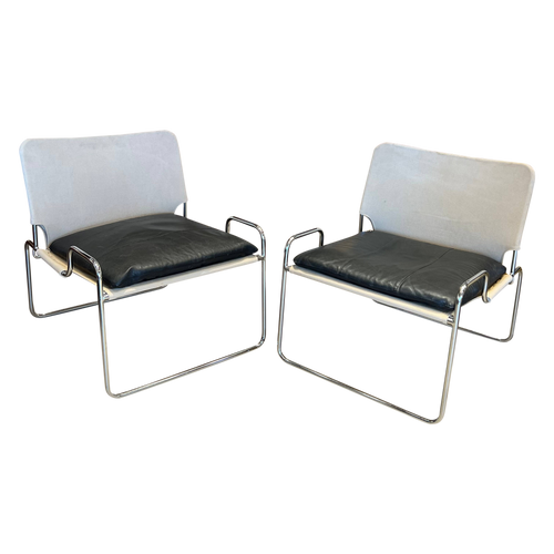 Chrome, Leather and Canvas Arm Chairs