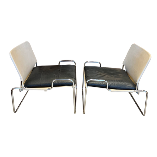 Chrome, Leather and Canvas Arm Chairs