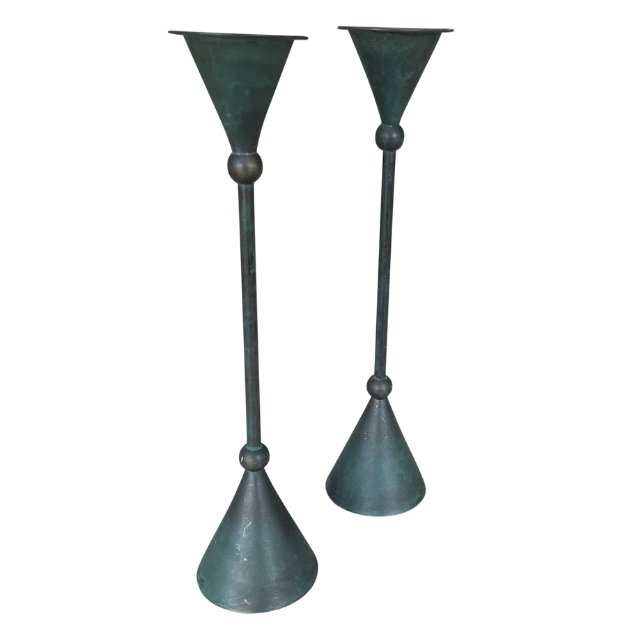 Pair of Iron Cone Silhouette Candleholders