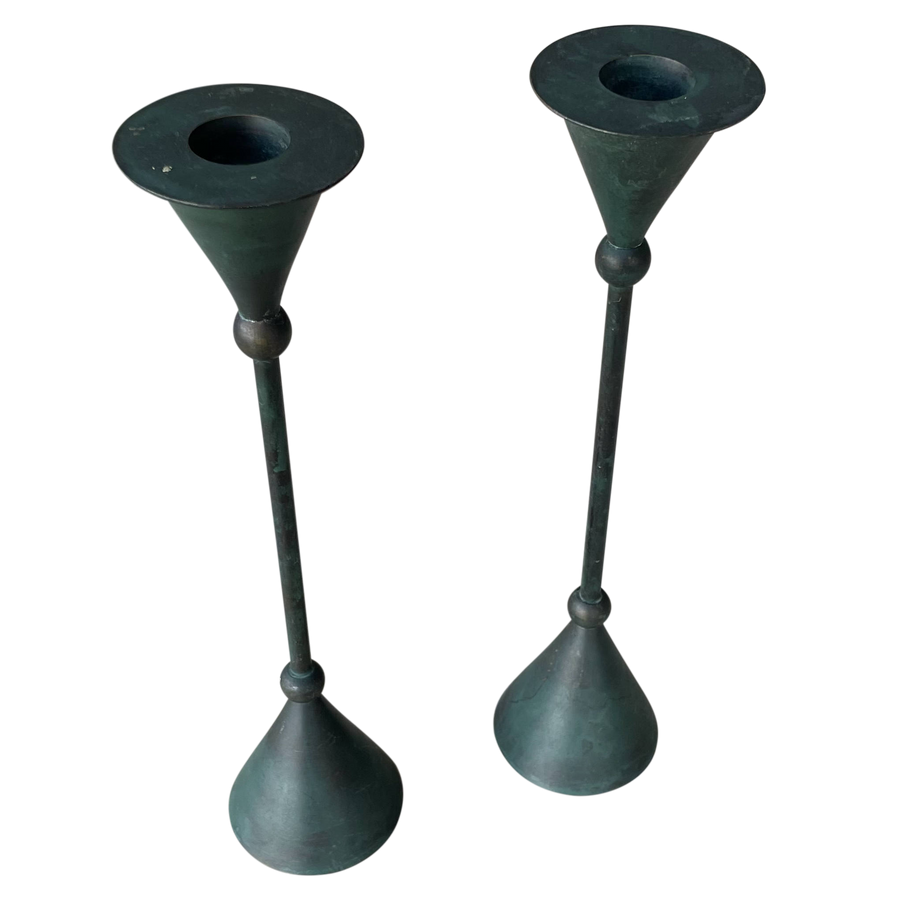 Pair of Iron Cone Silhouette Candleholders