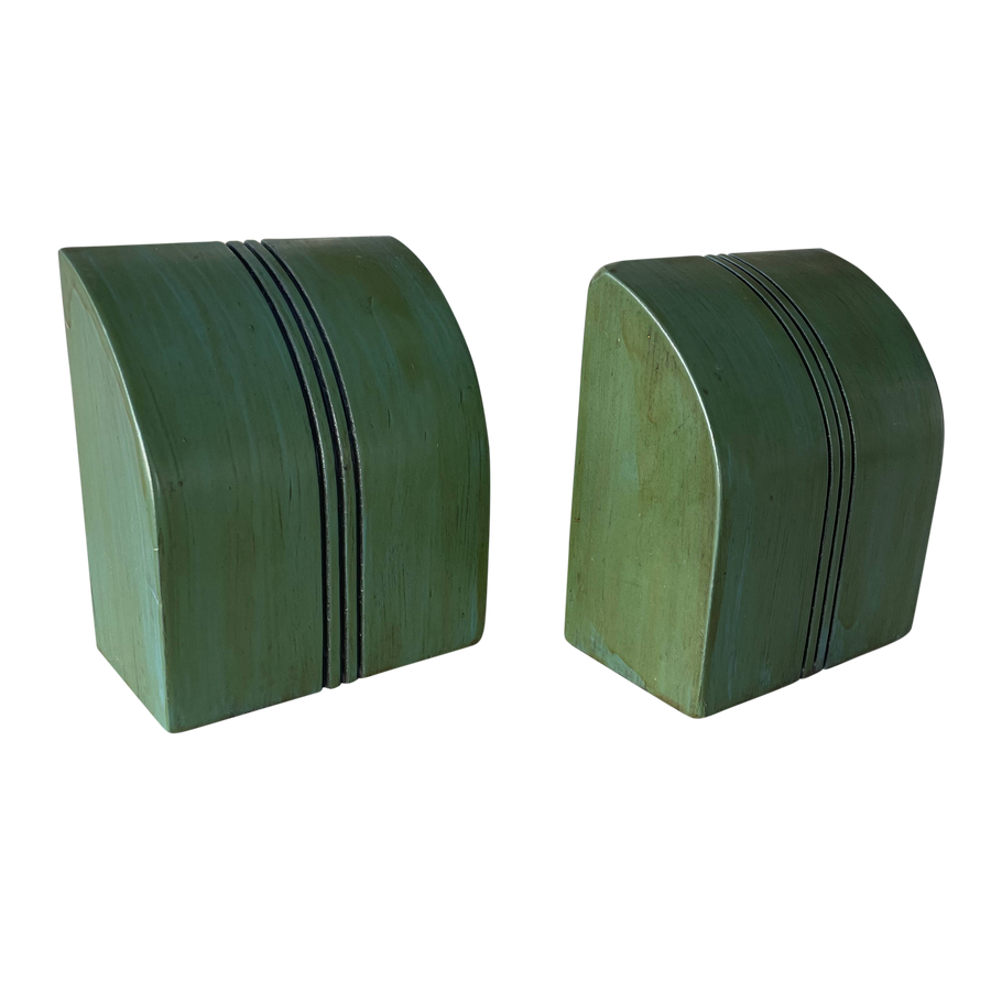 Green Wood Painted Bookends