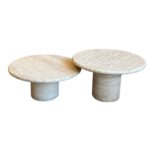 Set of Circular Travertine Nesting Tables