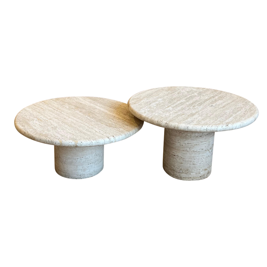 Set of Circular Travertine Nesting Tables