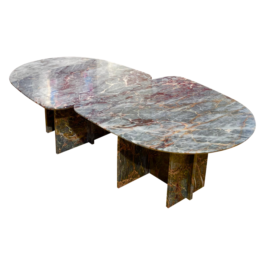 Set of Dusky Blue nesting Marble Coffee Tables