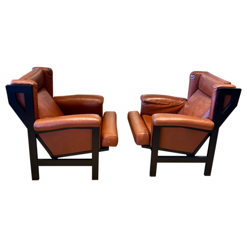 Red Leather Wood Frame Chairs