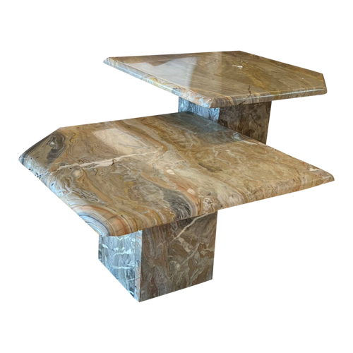 Pair of Clipped Italian Marble Nesting Tables