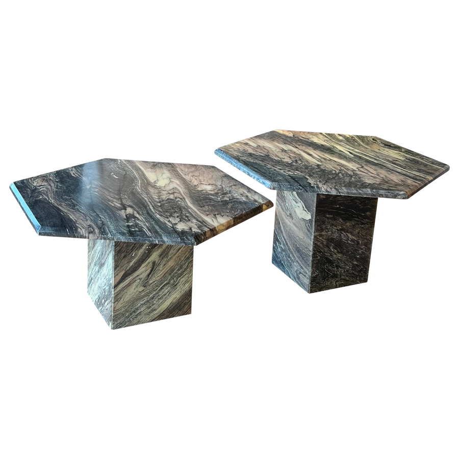 Nesting Set of Hexagonal Marble Tables