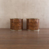 Pair of Italian Burl and Brass Nightstands, 1970s