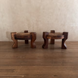 Pair of Solid Wooden Brutalist End Tables, Brazil, 1960s