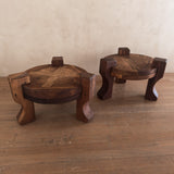 Pair of Solid Wooden Brutalist End Tables, Brazil, 1960s