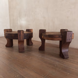 Pair of Solid Wooden Brutalist End Tables, Brazil, 1960s