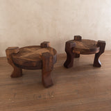 Pair of Solid Wooden Brutalist End Tables, Brazil, 1960s