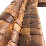 Swiss 6 Piece Brown Leather Tufted Sectional Sofa, 1970s