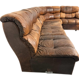 Swiss 6 Piece Brown Leather Tufted Sectional Sofa, 1970s
