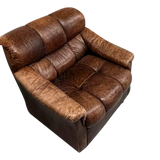 Swiss Brown Leather Tufted Lounge Chair, 1970s