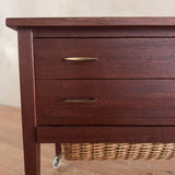French Teak Chest with Woven Basket Drawer, 1960s