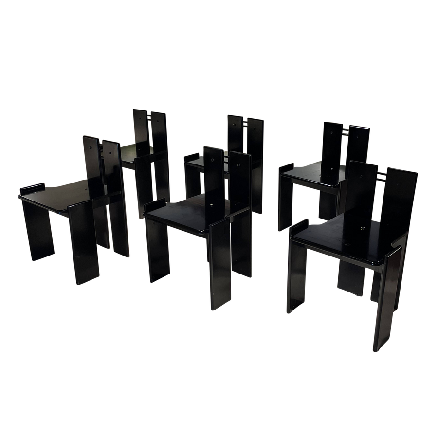 Set of 6 Italian Ebony 1970's Dining Chairs