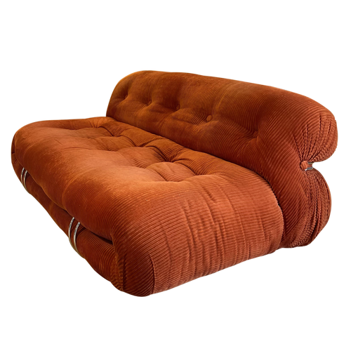 Orange Corduroy Soriana Sofa by Tobias Scarpa for Cassina