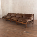 Pair of Wood Frame Toffee Leather Lounge Chairs, 1970s