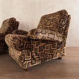 Pair of 1970s Geometric Velvet Lounge Chairs
