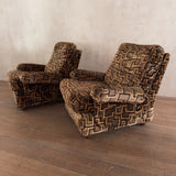 Pair of 1970s Geometric Velvet Lounge Chairs