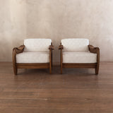 Pair of Brutalist Oak Armchairs, Italy, 1970s