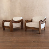 Pair of Brutalist Oak Armchairs, Italy, 1970s