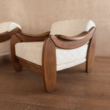 Pair of Brutalist Oak Armchairs, Italy, 1970s
