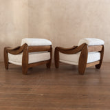 Pair of Brutalist Oak Armchairs, Italy, 1970s