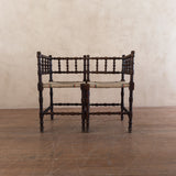 Pair of Antique Spindle Leg Rush Seat Benches
