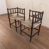 Pair of Antique Spindle Leg Rush Seat Benches