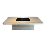 Travertine Coffee Table with Brass Inlay