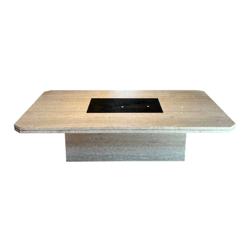 Travertine Coffee Table with Brass Inlay