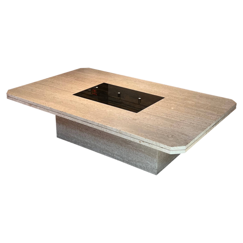 Travertine Coffee Table with Brass Inlay