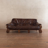 Brazilian Brutalist Wood Frame Leather Sofa