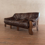 Brazilian Brutalist Wood Frame Leather Sofa
