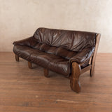 Brazilian Brutalist Wood Frame Leather Sofa