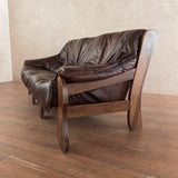 Brazilian Brutalist Wood Frame Leather Sofa