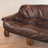 Brazilian Brutalist Wood Frame Leather Sofa