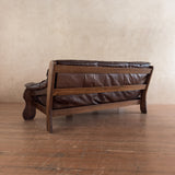 Brazilian Brutalist Wood Frame Leather Sofa