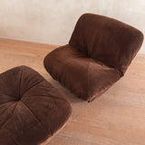 Chocolate Velvet 'Patate' Chair and Ottoman by Airborne International, 1970s