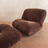 Chocolate Velvet 'Patate' Chair and Ottoman by Airborne International, 1970s