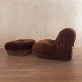 Chocolate Velvet 'Patate' Chair and Ottoman by Airborne International, 1970s