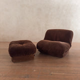 Chocolate Velvet 'Patate' Chair and Ottoman by Airborne International, 1970s