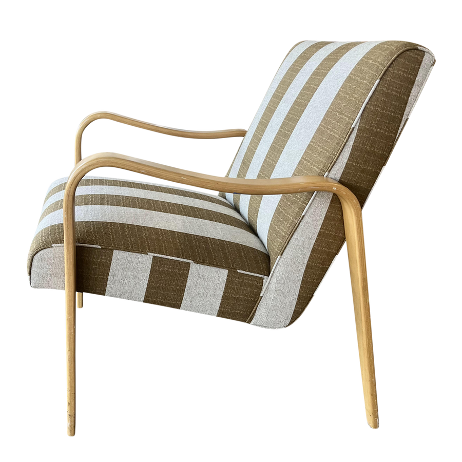 Pair of Bentwood Thonet Armchairs in Striped Olive