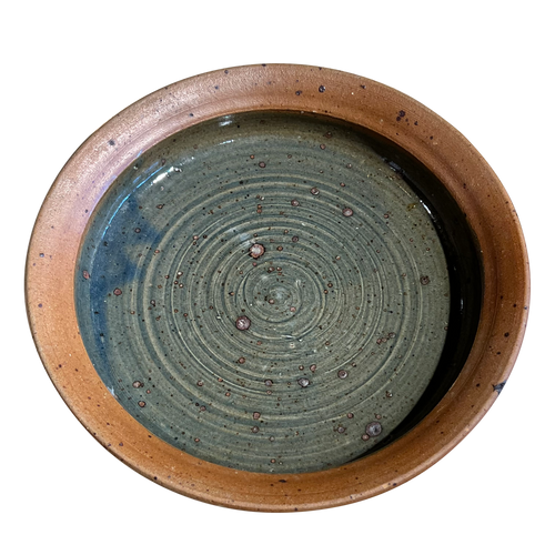 Blue Glazed French Ceramic Round Deep Platter